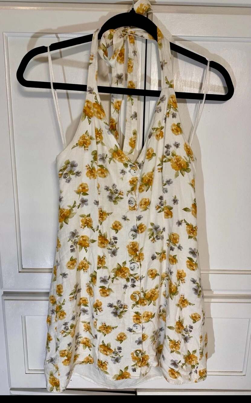 Le Lis Yellow Floral Cottagecore Button-Down Halter Mini Dress Size M